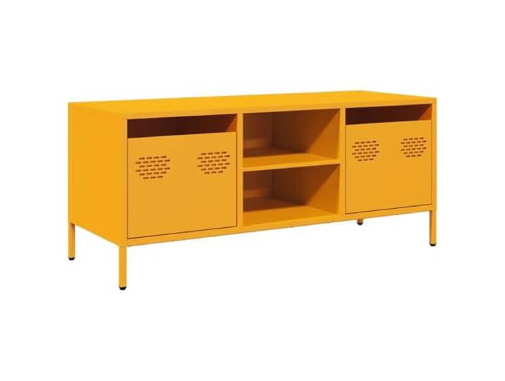 LMTYOENFG TV-Schrank Senfgelb 101,5x39x43,5 cm Kaltgewalzter Stahl Industrie-Design Lowboard aus Metall mit 2 Fächern und 2 Schubladen für Wohnzimmer und Schlafzimmer. Stabile Metallfüße.