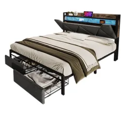 Polsterbett 140x200 cm mit USB- und Type-C-Anschluss, Stauraum-Kopfteil und LED-Beleuchtung – modernes Design und hohe Belastbarkeit
