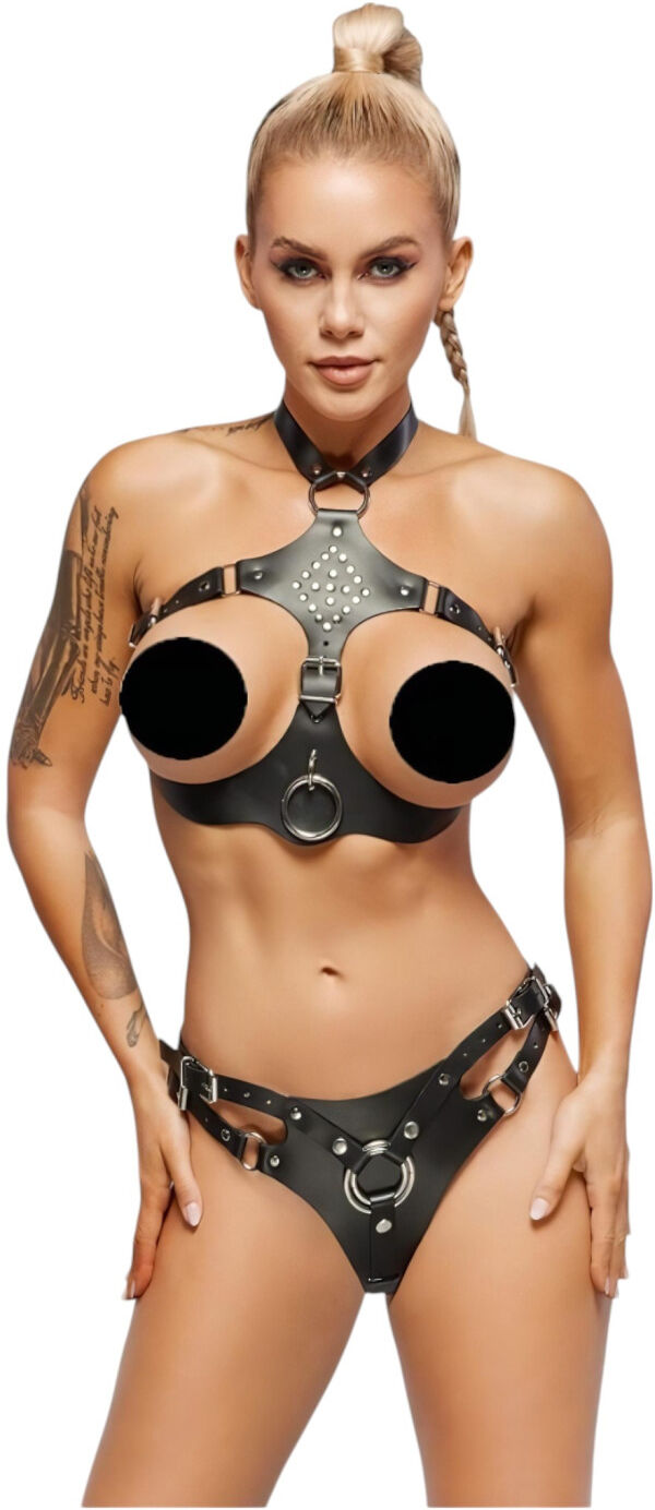 ZADO - Leather Set with Strap-On Briefs (Black)
