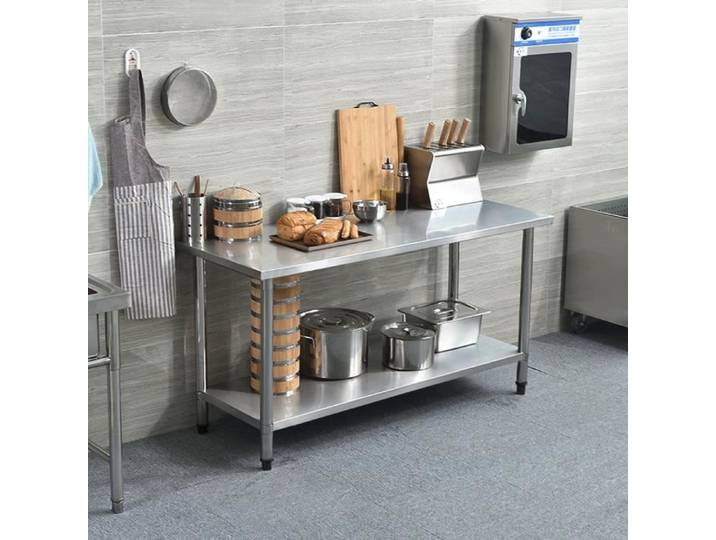 DREAMADE Table de Travail Cuisine en Acier Inoxydable Table de Préparation en 2 Étage avec Étagère Réglable pour Cuisine Garage