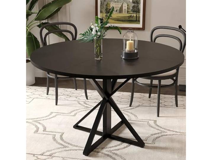 Garvee Runder Esstisch 120 cm für 4–6 Personen, Eichenholz-Landhausstil mit Säulenfuß, Stabiler Küchentisch für Küche & Esszimmer