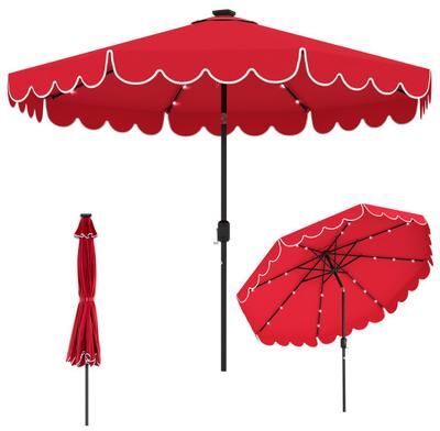Costway 10 Feet Solar Patio Umbrella with 24 LED Lights-Red