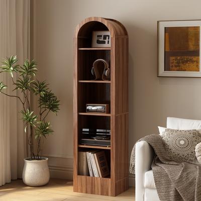 Small Arched Bookcase, Mid Century Modern 5-Tier Arched Storage Bookcase with Open Display Storage Shelf for Dining Room