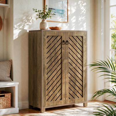 OEM 6-Tier Shoe Cabinet with Diagonal Slatted Doors, Shoe Storage Cabinet with Ventilated Shutter Doors for Foyer Hallway Entryway