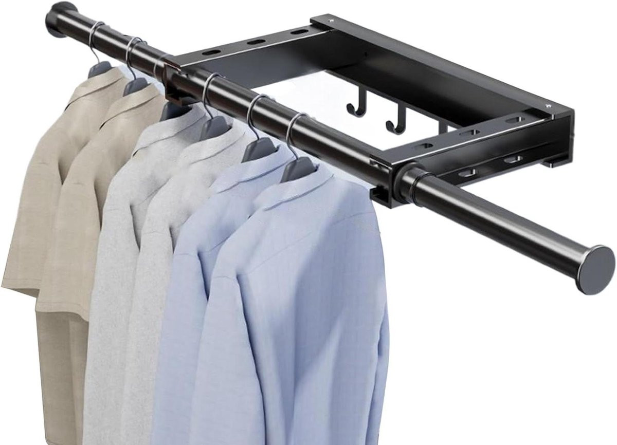 Intrekbaar Droogrek Kleding en Waslijn Hanger - Zwart - 43-74 cm