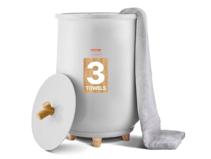 VEVOR Chauffe Serviettes 20 L\, Seau Sèche-Serviettes pour Salle de Bain\, avec Réglage de la Température\, Minuterie 20/40/60/90 Min et Voyant LED\, pour Couvertures Peignoirs\, Spa Massage\, Gris