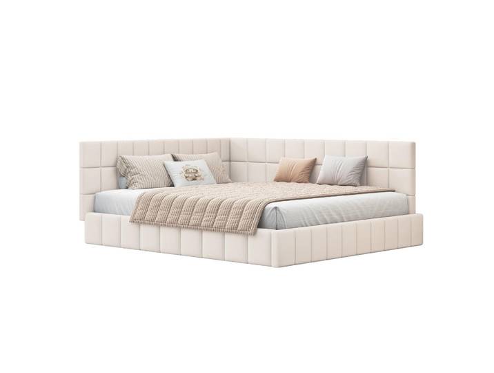 Flieks Polsterbett 160x200 Beige Samt Lattenrost, 160x200 cm, Schlafzimmer, Betten, Polsterbetten