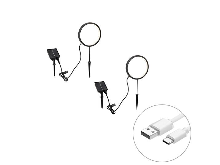 Lot de 2 spots à piquer noirs 50 cm avec LED, rechargeables et