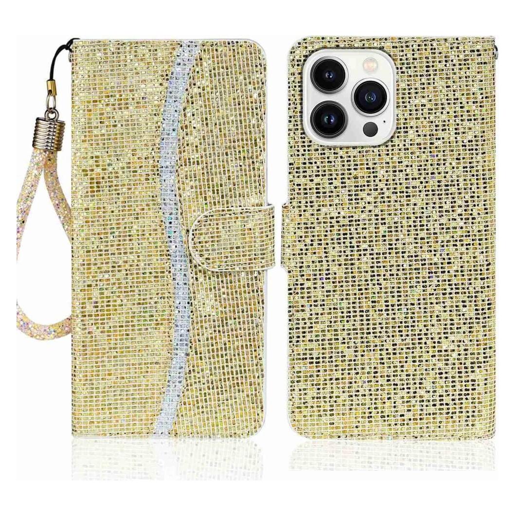 Cover-Discount iPhone 14 Pro Max - Glitter Leder Etui gold (Apple iPhone 14 Pro Max) (660106168C)