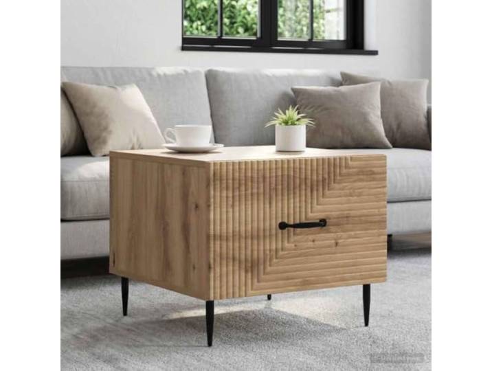 Couchtisch Artisan-Eiche 49 x 50 x 40 cm Holzwerkstoff mit Schubladen Vintage-Design, schwarze Beine, Stauraum, pflegeleichte Oberfläche, moderner Wohnstil