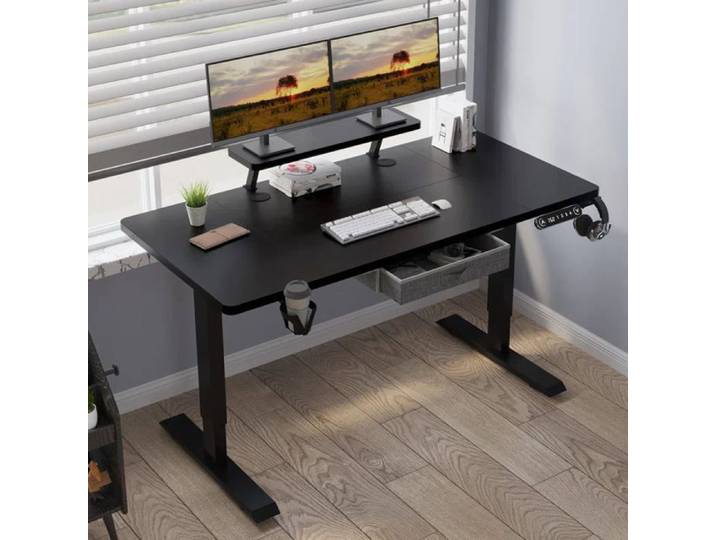 Radlove 160x76cm Bureau Assis Debout Electrique Réglable en Hauteur-Avec Fonction De Mémoire Automatique-Etagere Couleur Noir