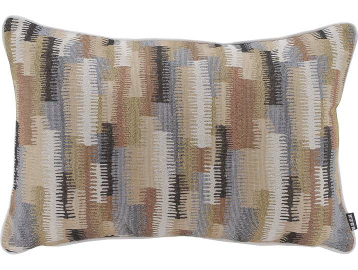 Dekokissen H.O.C.K. Howy , bunt (beige, schwarz, gelbgrün, braun, gemustert), B:40cm H:10cm L:60cm, Baumwolle, Polyester, Dekokissen_Sitzkissen_Kissenhüllen, Dekokissen, mit weissem Keder, Kissenhülle mit Füllung, 1 Stück
