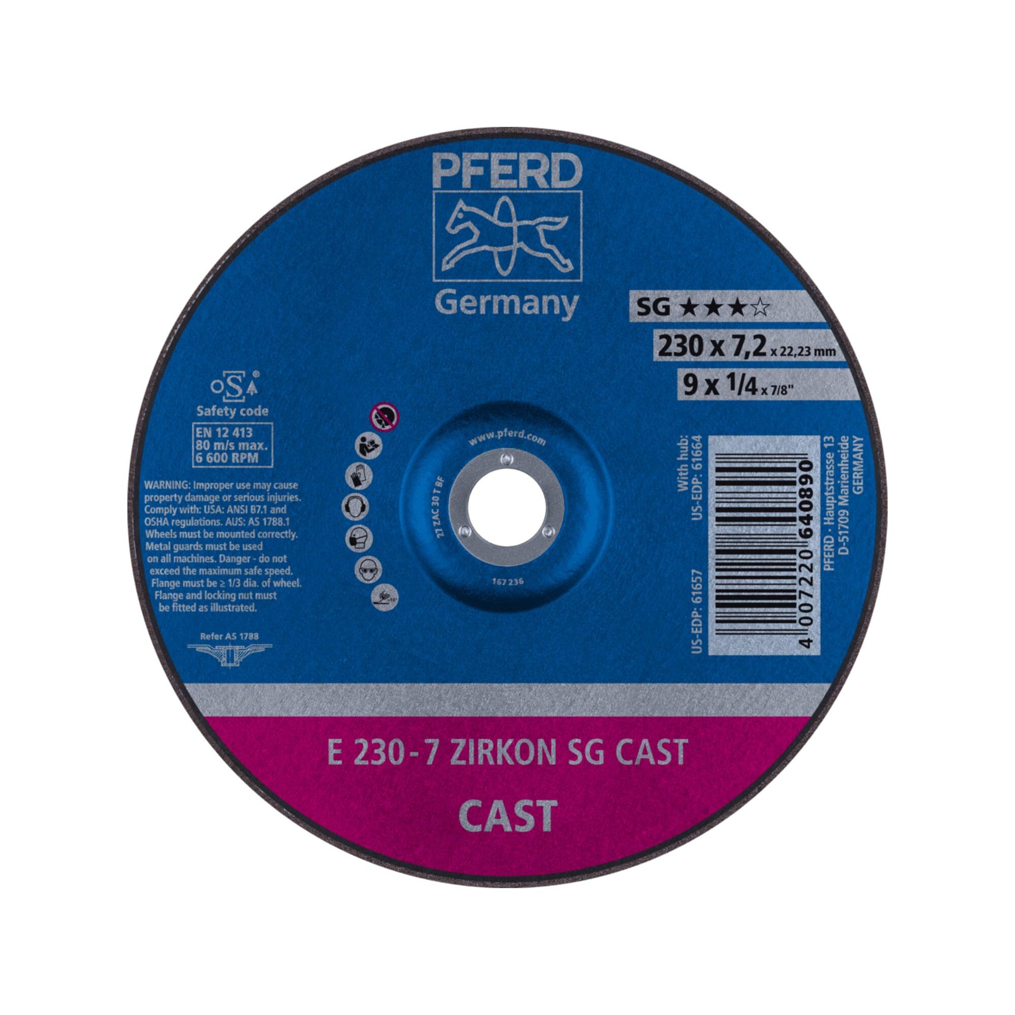 PFERD TOOLS Schruppscheibe E 230x7,2x22,23 mm ZIRKON Speziallinie SG CAST für Guss (62223738)