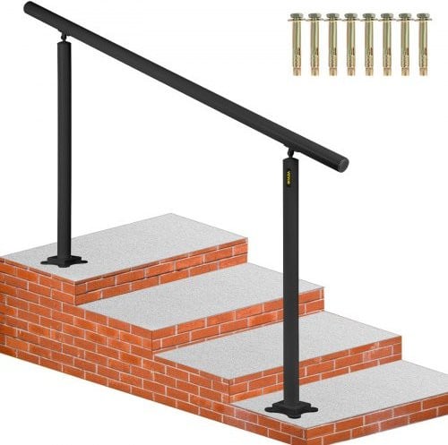 VEVOR Trapleuning Kit voor 0-5 treden, Zwart Aluminium Buitenleuning, B/D/H: 152,8 x 91,5 x 13,5 cm