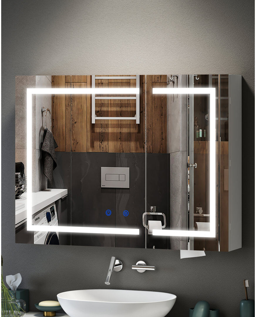 Metro 50 1270 mm W 70 mm H Wall Mounted Mirrored Bathroom Cabinets 4 Adjustable Shelves with Mirror Silver 60×80(2)