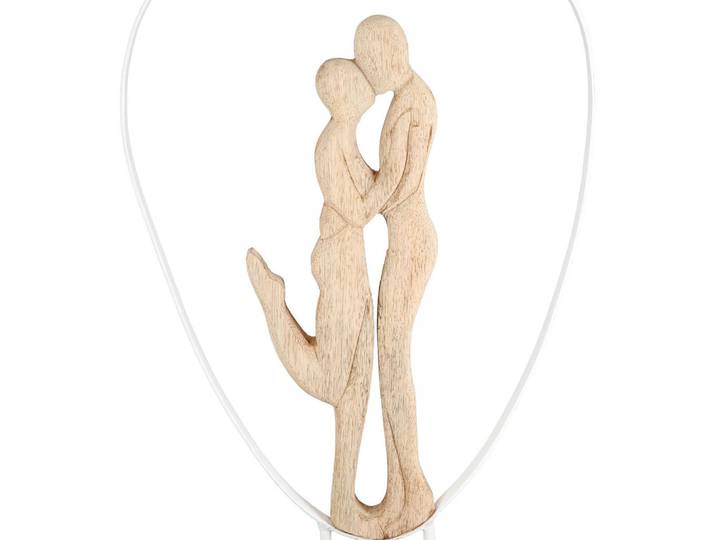 Skulptur Frisch Verliebt, Beigebraun, Holz, Metall, Mangoholz, massiv, Personen, Herz, 32x55x9 cm, handgemacht, Dekoration, Dekofiguren & Skulpturen, Skulpturen
