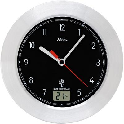 Funkwanduhr AMS "F5919", bunt (silberfarben, weiß), Wanduhren, B/H/L: 6cm, Quarzuhr,Wohnzimmer,Esszimmer,Küche,Arbeitszimmer,Büro,Flur