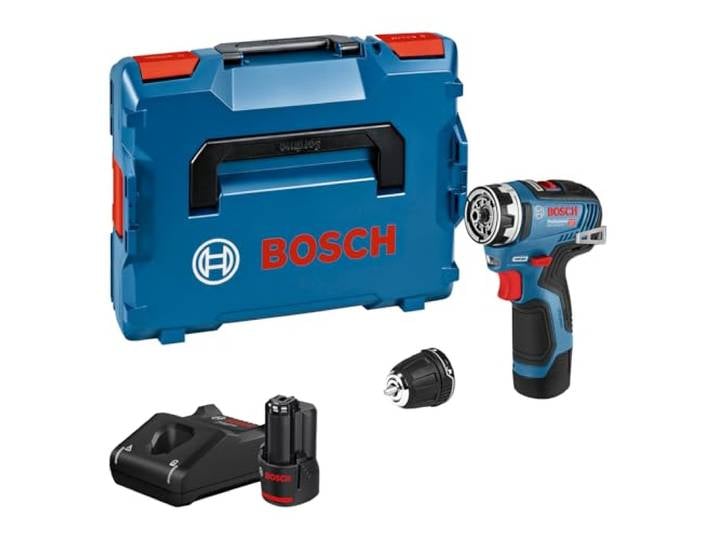Bosch Professional 12V System perceuse-visseuse sans-fil GSR 12V-35 FC - FlexiClick System (2 batteries GBA 3\,0 Ah\, chargeur rapide GAL 12V-40\, adaptateur mandrin de perçage GFA 12-B\, L-BOXX)