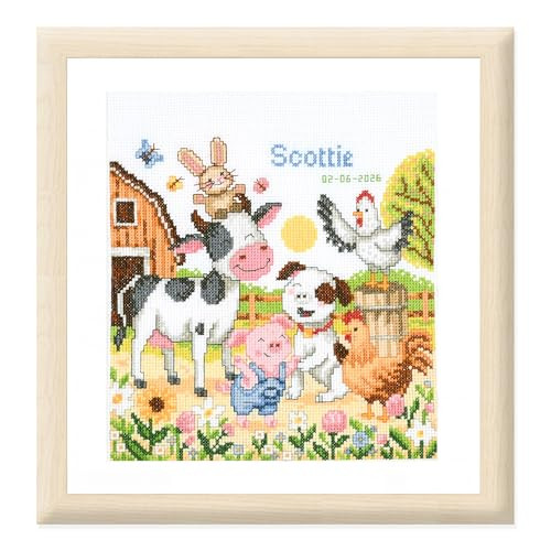VERVACO Kruissteek Borduurpakket Geboorte Baby Boerderijdieren Handwerkpakket voor Wanddecoratie 20 x 20 cm