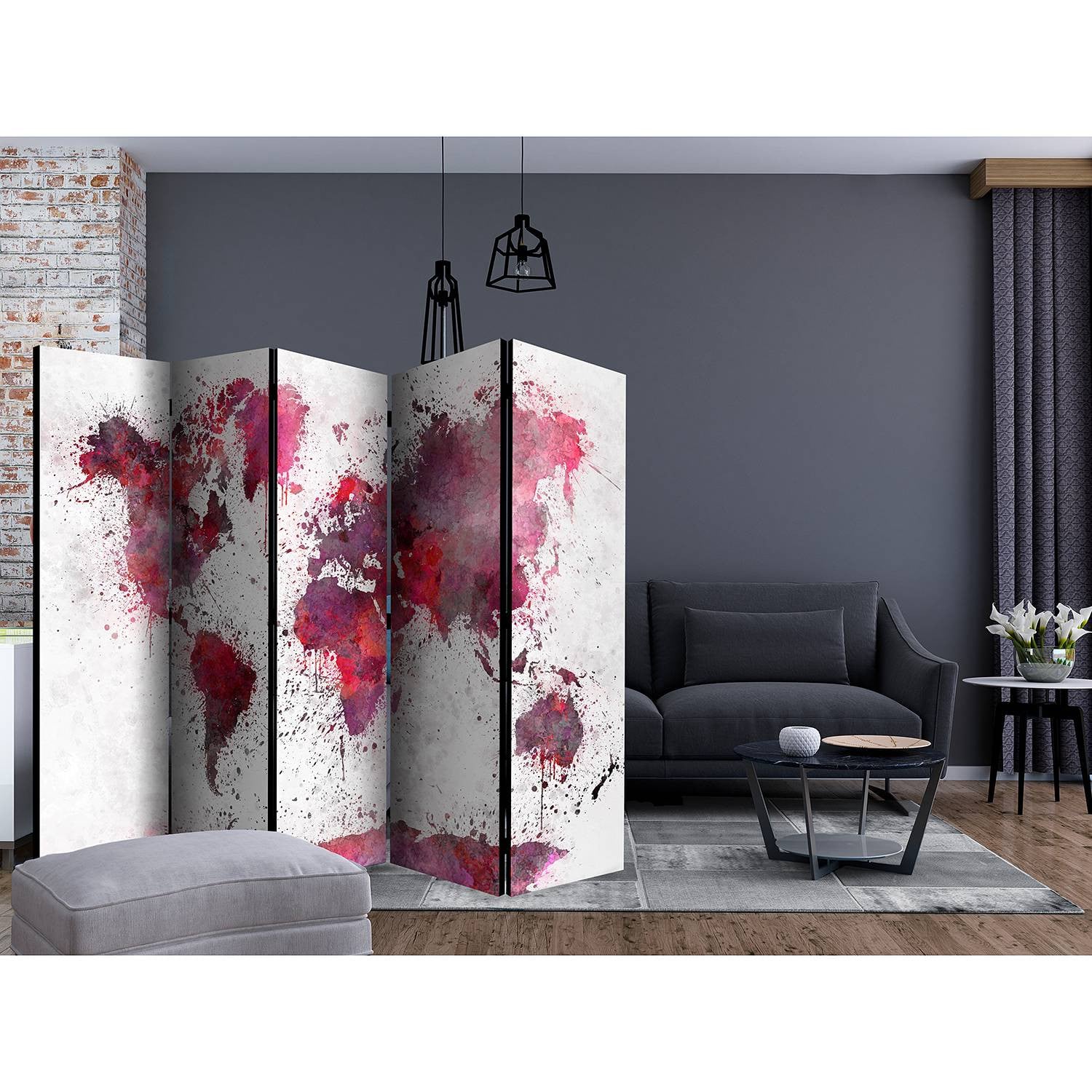 home24 Kamerscherm World Map Red Watercolors II, rood, 225 x 172 cm