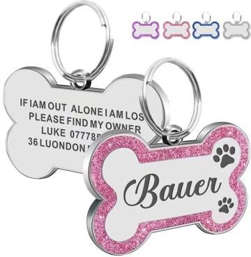 Uplifted Finds Double Sided Glitter Anti Lost Pet ID Tag pink l