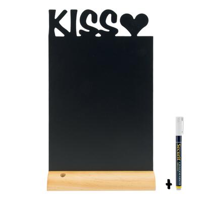Securit® Tischtafel - "Kiss"-Silhouette - Holzsockel - Kreidestift inklusive