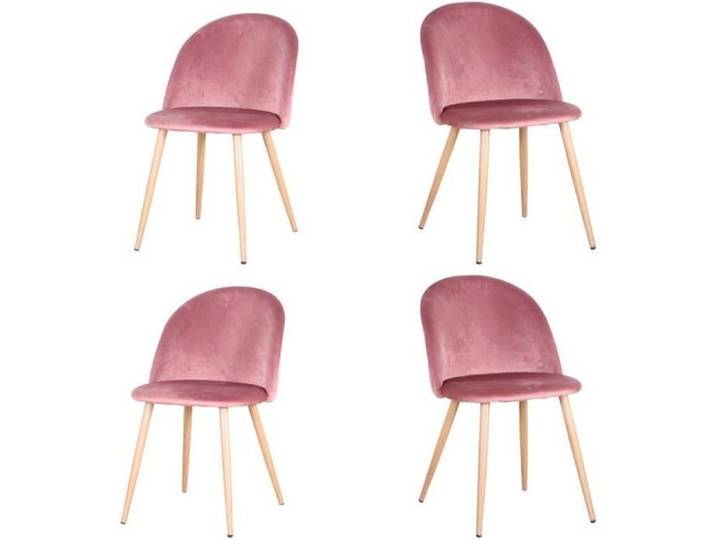 Lot de 4 Chaise de salle à manger en velours Chaise de salon Coussins Doux en Velours Assise (Rose)