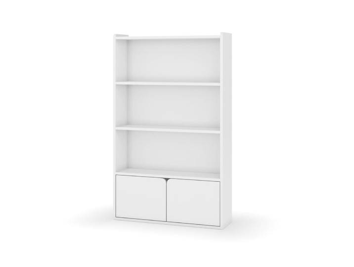Bibliothèque étagère 2 portes bois massif blanc