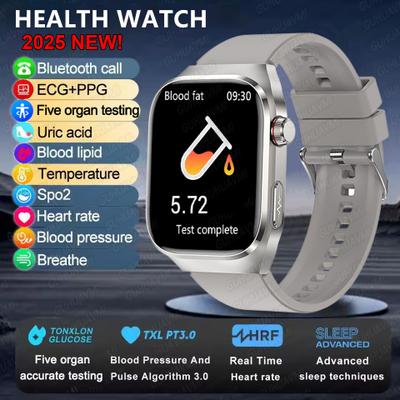 Inspire Daily Merch Bluetooth Call Smart Watch For Men Uric Acid Body Fat Physical Examination Smart Bracelet Five Organ Health Monitor gray