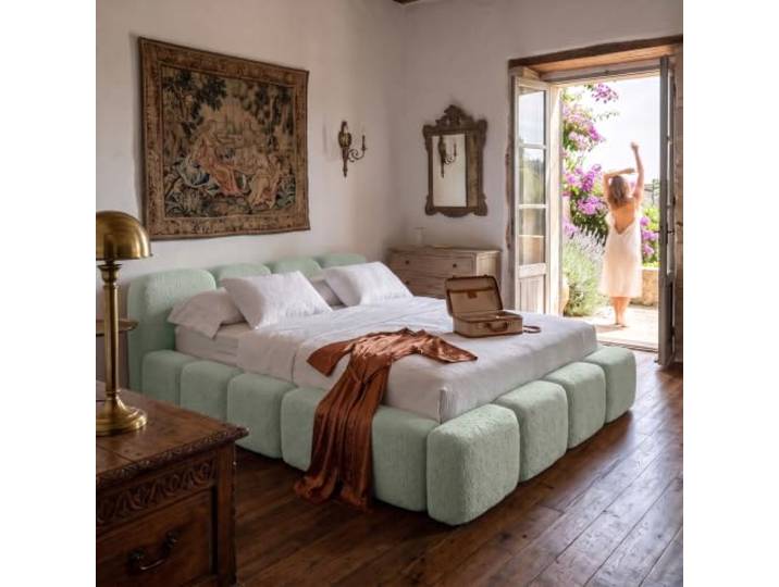 Muffo Polsterbett mit Matratze Bettkasten 180x200 Mintgrün Doppelbett, Stauraum, klappbarer Metalllattenrost, gepolstertes Kopfteil, 7-Zonen-Taschenfederkern H3