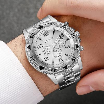 USA Free Shipping Shop Executive Mens Quartz Watch With Large Dial Business Style Timepiece silver White No Box