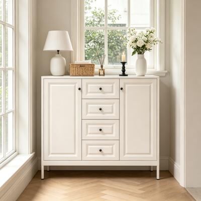 LTMATE Adjustable Shelves Console Cabinet with 4 Drawers and 2 Doors