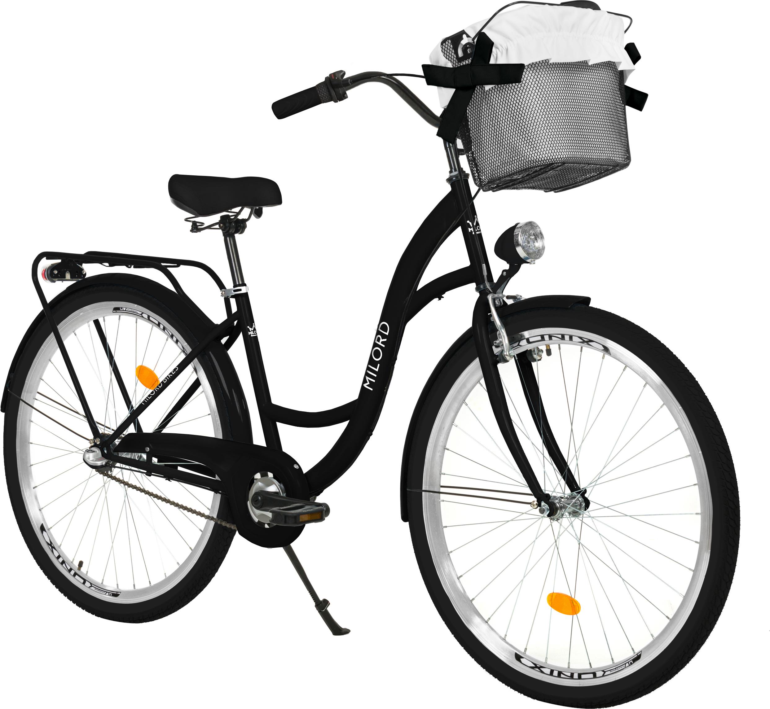 Milord Komfort Stadtfahrrad Fahrrad mit Korb Damenfahrrad, 26 Zoll, Schwarz, 3-Gang