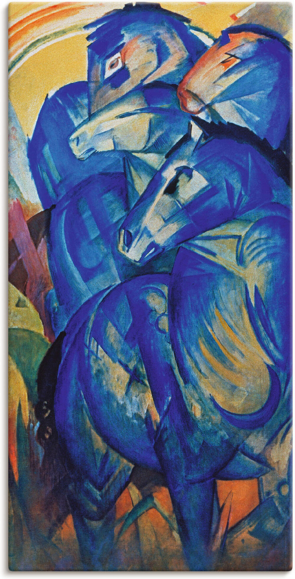 Artland "Turm der blauen Pferde. 1913" Haustiere 1 Stk. tlg. als Leinwandbild, Poster in verschied. Grössen farbe bild(er): blau B/H/T: 75cm x 150cm, Leinwandbild Haustiere Hochformat, 1 Stk.