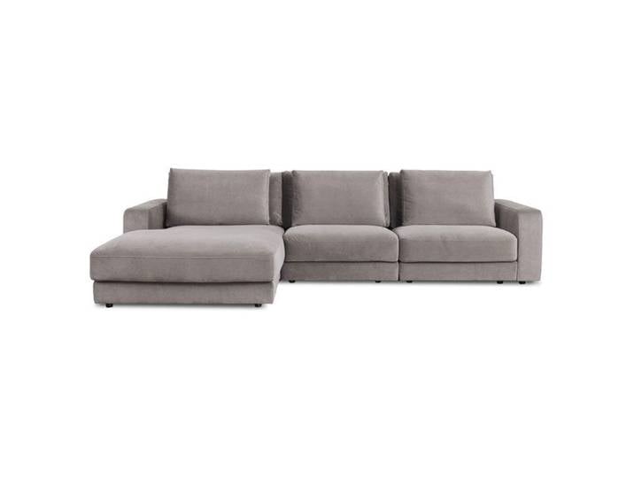 Canapé angle gauche Venezia en velours gris clair - 5 places