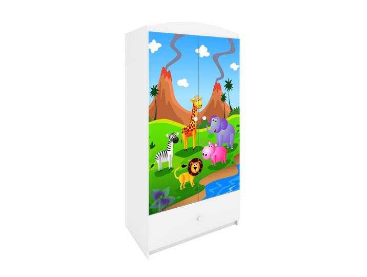 Raumhirsch Furniture Kinderkleiderschrank mit Tiermotiven - Kleiderschrank für Kinder (Kinderzimmerschrank für Jungen & Mädchen, Mit Ablagefächern & Kleiderstange) neutrale Motive, langlebig, verschiedene Farben & Designs