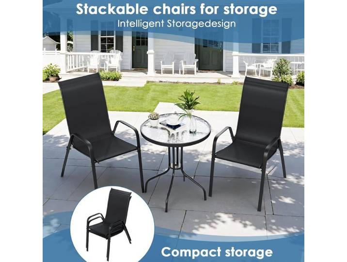 Ensemble de meubles de balcon 2x Chaises de Jardin empilables avec 1 Table Ensemble Table Chaises de Jardin