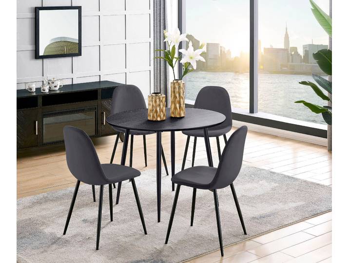 Essgruppe OTTO HOME Eadwine, Sitzgruppe Esstisch plus 4 Esszimmerstühle , grau (grau, grau), Samtvelours, Schwarz/grau, Sitzmöbel-Sets, Essgruppe