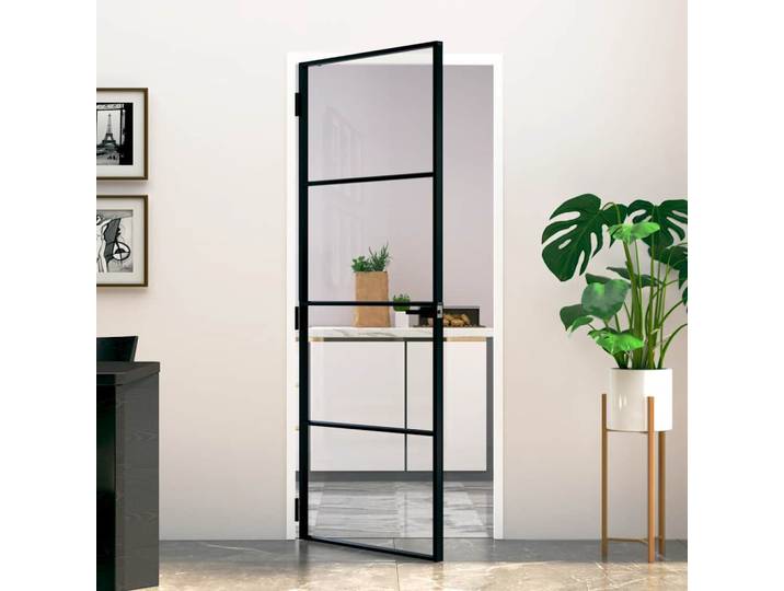 vidaXL Innentür Schwarz 83x201,5 cm Hartglas & Aluminium Schlank