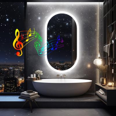 Discount Dollar Deals LED Lighted Bluetooth Bathroom Mirror, Backlit Dimming Vanity Mirror, Time And Date Display, Anti Fog Function large aluminum