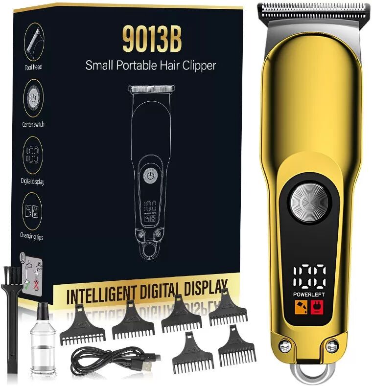 INF Mini Tondeuse à Cheveux Portable Électrique Numérique pour Barbe et Cheveux Or