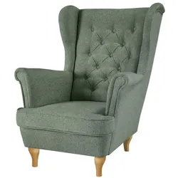 CHESTERFIELD-SESSEL Falco grün mit Buche Holzbeinen