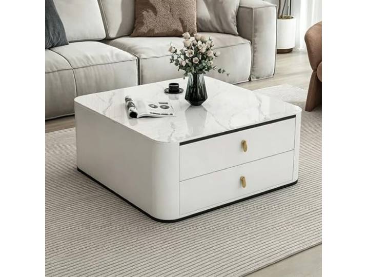 Moderner quadratischer Sinterstein-Couchtisch mit Stauraum für Wohnzimmer Sintersteinplatte, kompaktes quadratisches Design, integrierte Schublade für Wohnzimmer & gehobene Innenräume(A,60cm/23.6in)