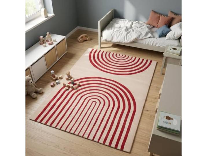 Morgenland Kinderteppich Handgetuftet Wolle Rot 160x230cm 100% Schurwolle, Kollektion Kids, Kinderzimmer, Handarbeit, Rechteckig