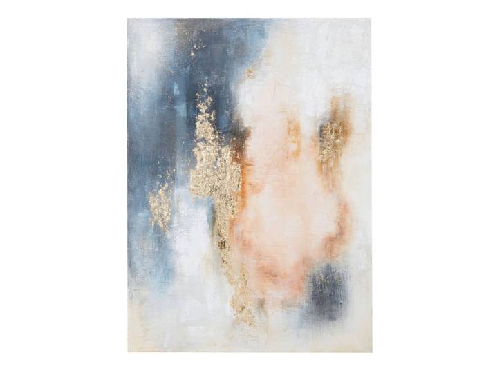 Bemalte Leinwand in Blau, Rosa, Gold und Weiß, 110 x 150 cm