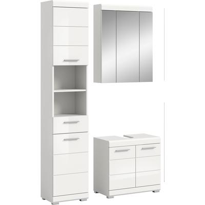 Badmöbel-Set WELLTIME "SIENA, 3 teilig, bestehend aus:", weiß (weiß, weiß hochglanz), B:112cm H:191cm T:34cm, Holzwerkstoff, MDF, Kastenmöbel-Sets, Badmöbel-Set, Hochschrank, Waschbeckenunterschrank, Spiegelschrank