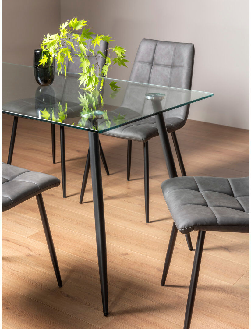 George Oliver Avon Rectangular Glass Top Dining Table with Steel Base Clear