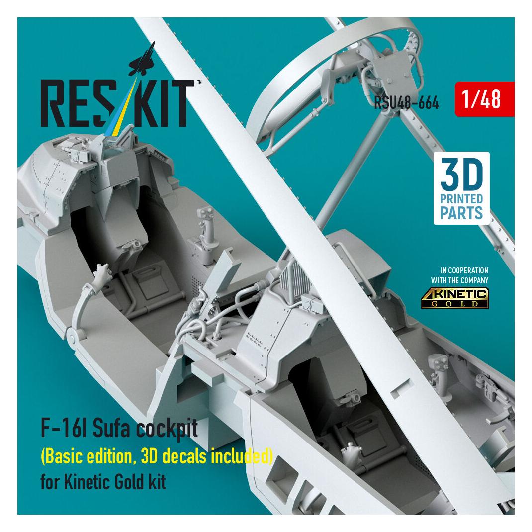 ResKit F-16I Sufa cockpit (Basic edition, 3D decals included) (3D Printed) for Kinetic (RSU48-0664)