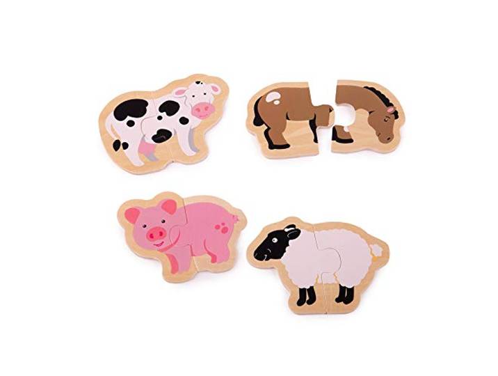 Bigjigs Toys Houten Two Piece Puzzels - Farm Animals
