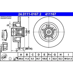 Bremsscheibe ATE 24.0111-0167.2 (2 Stk.) für Renault Vel Satis
